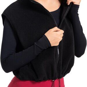 Women's Full Zip Fleece Short Vest Warm Winter Sleeveless Stand Collar Sherpa Cr